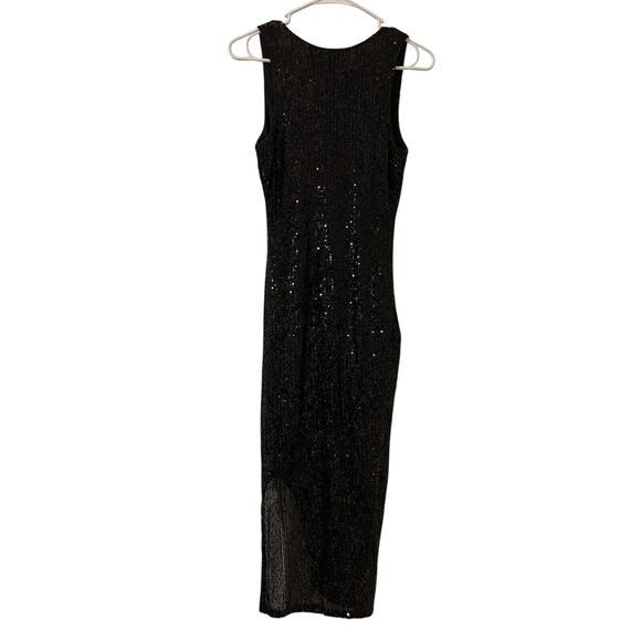 Discovery Clothing Company Size S Sequin Dress V Neck Black Bodycon Slit - Picture 2 of 6